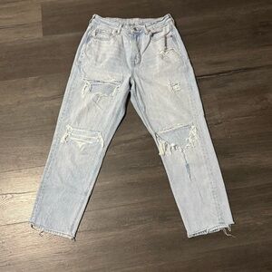 American Eagle Size 6 Short Mom Jeans Distressed Destroyed Retro High Rise Wide
